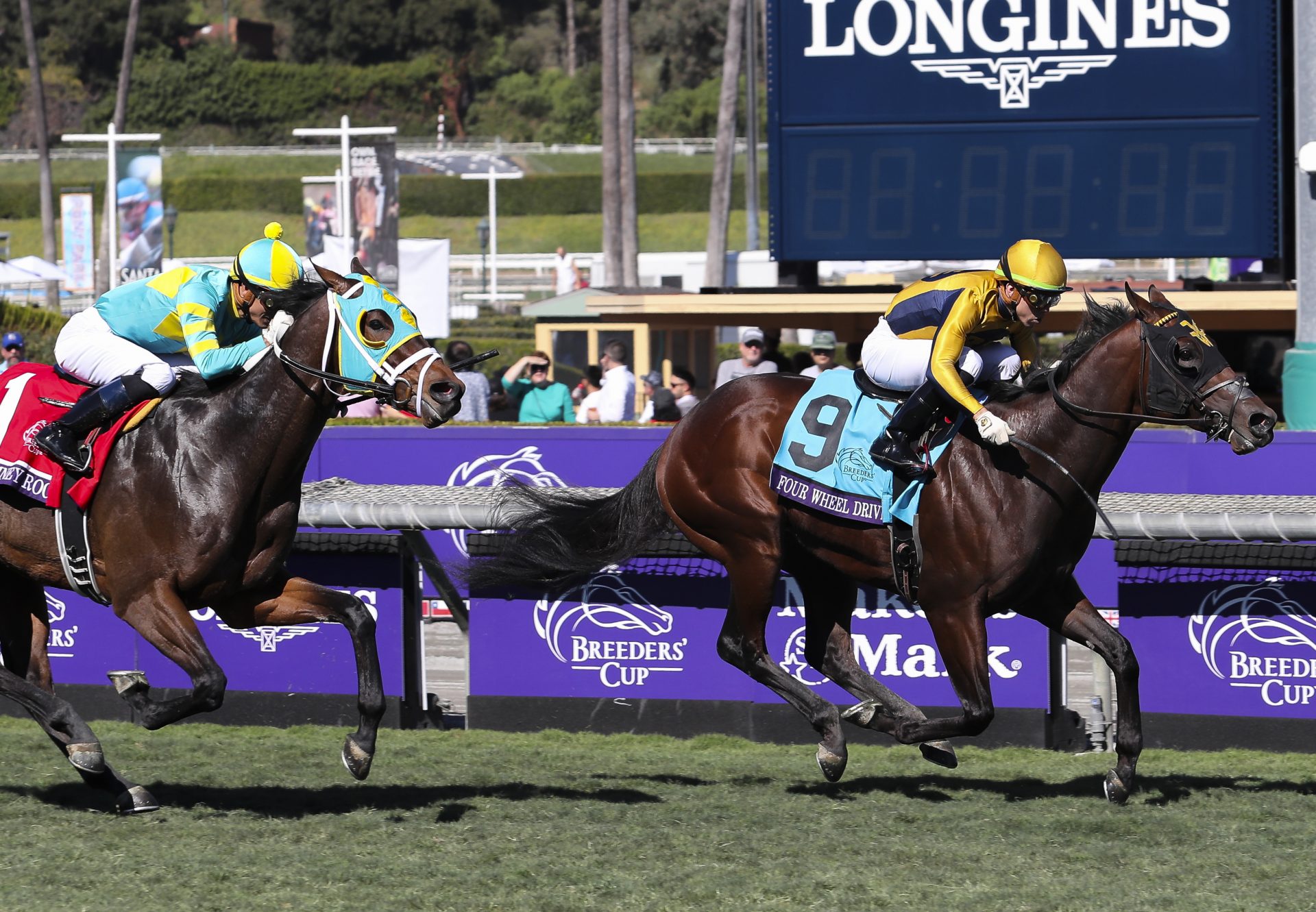 Four Wheel Drive (American Pharoah) winning the Gr.2 Breeders’ Cup Juvenile Turf Sprint at Santa Anita